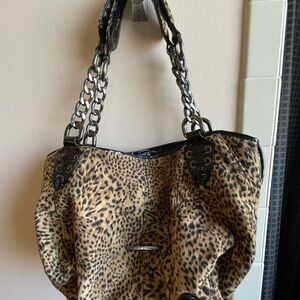 Donald J. Pliner Leopard Print Shoulder Bag with Black Details